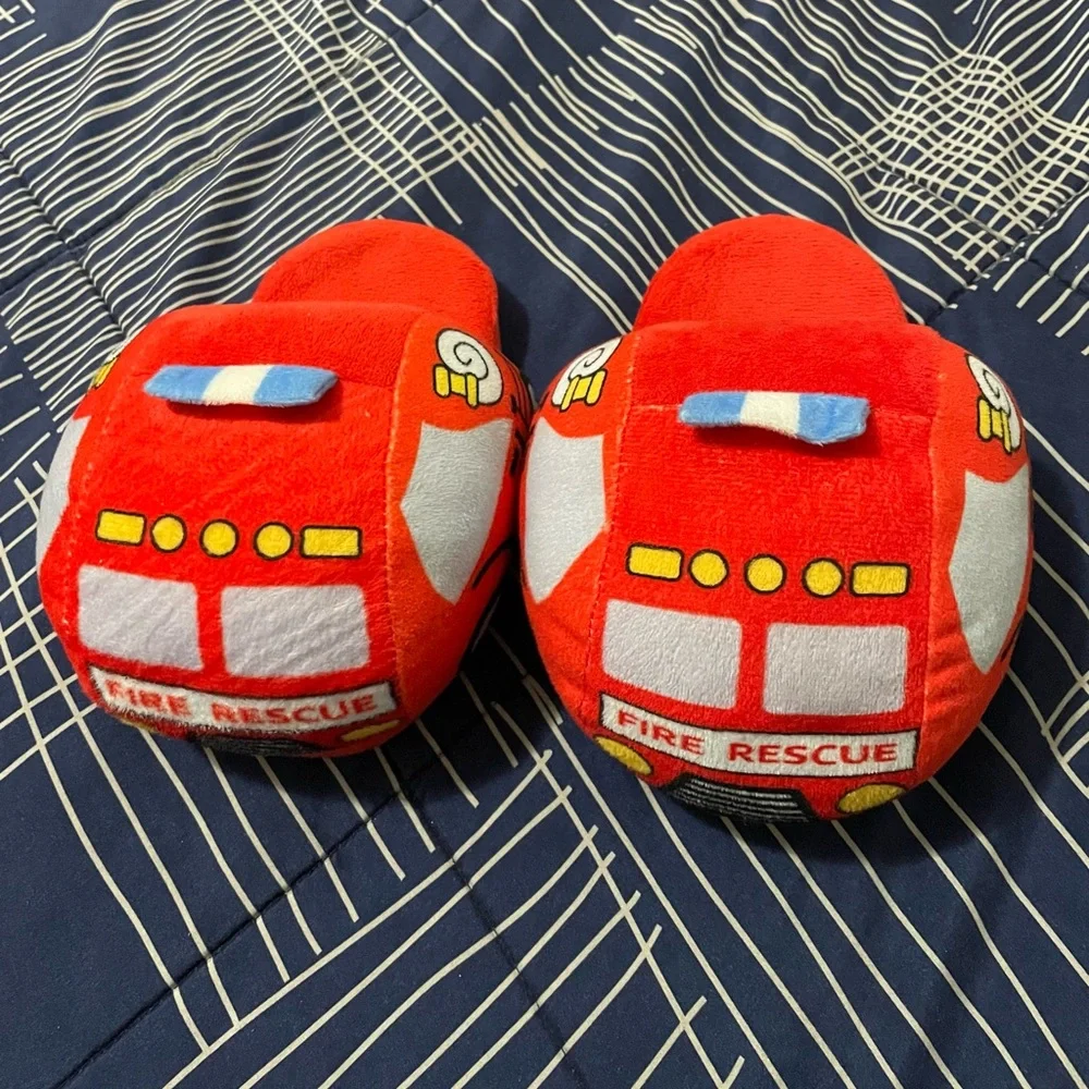 Kids Red Fireman Rescue Plush Slippers